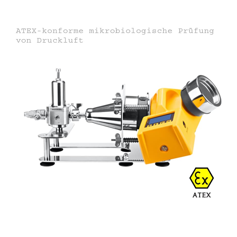 ATEX-zertifizierter Luftkeimsammler mit TRIO.GAS-System zur mikrobiologischen Prüfung von Druckluft