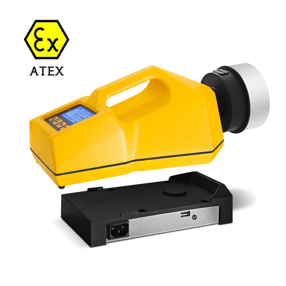 ATEX-zertifizierter TRIO.BAS MONO Luftkeimsammler mit induktiver Ladestation für explosionsgefährdete Bereiche