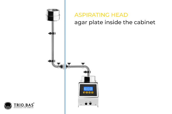 TRIO.BAS MULTIFLEX 1 Luftkeimsammler mit Remote Aspirating Head – direkte Probenahme im Isolator, sterile Tri Clamp-Verbindung für Reinraum- und RABS-Systeme, mikrobiologische Luftkeimmessung nach EN 17141.