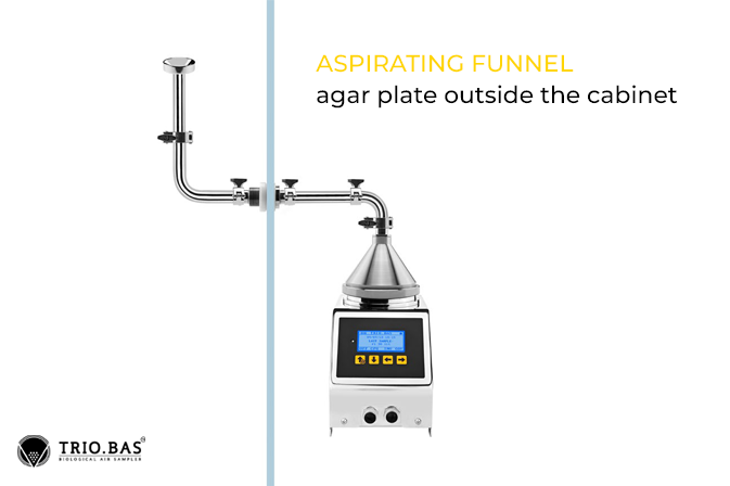 TRIO.BAS MULTIFLEX 1 Luftkeimsammler mit Aspirating Funnel System – Probenahme außerhalb des Isolators, ideal für Reinräume und RABS, sterile Tri Clamp-Verbindung.